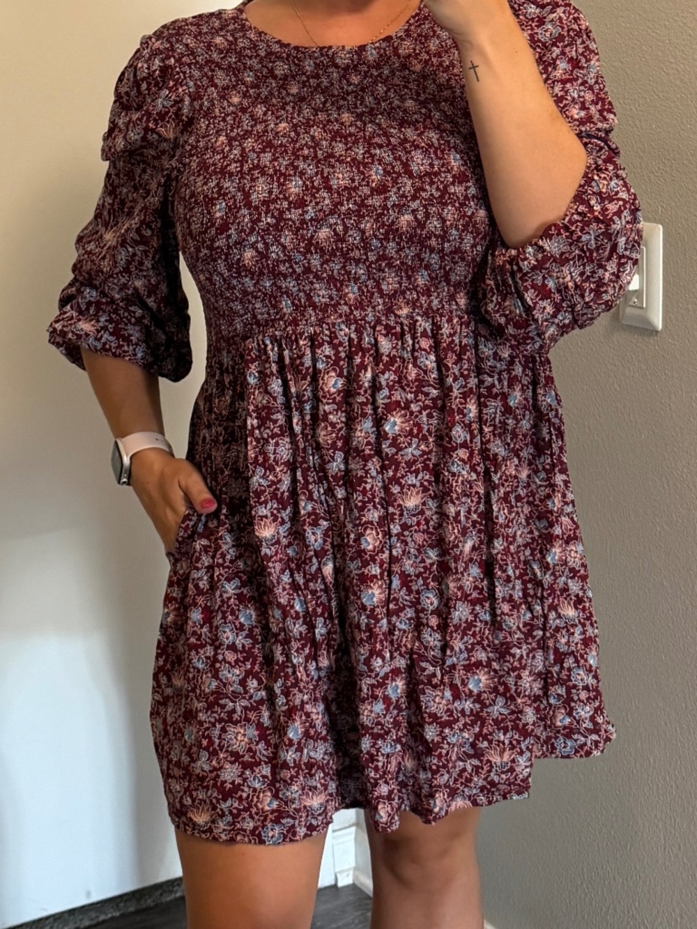 Old Navy Floral Mid Sleeve Dress WITH POCKETS & with Higher Neckline